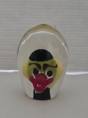 Vintage Murano Style Encased Glass Clown Face Paperweight.